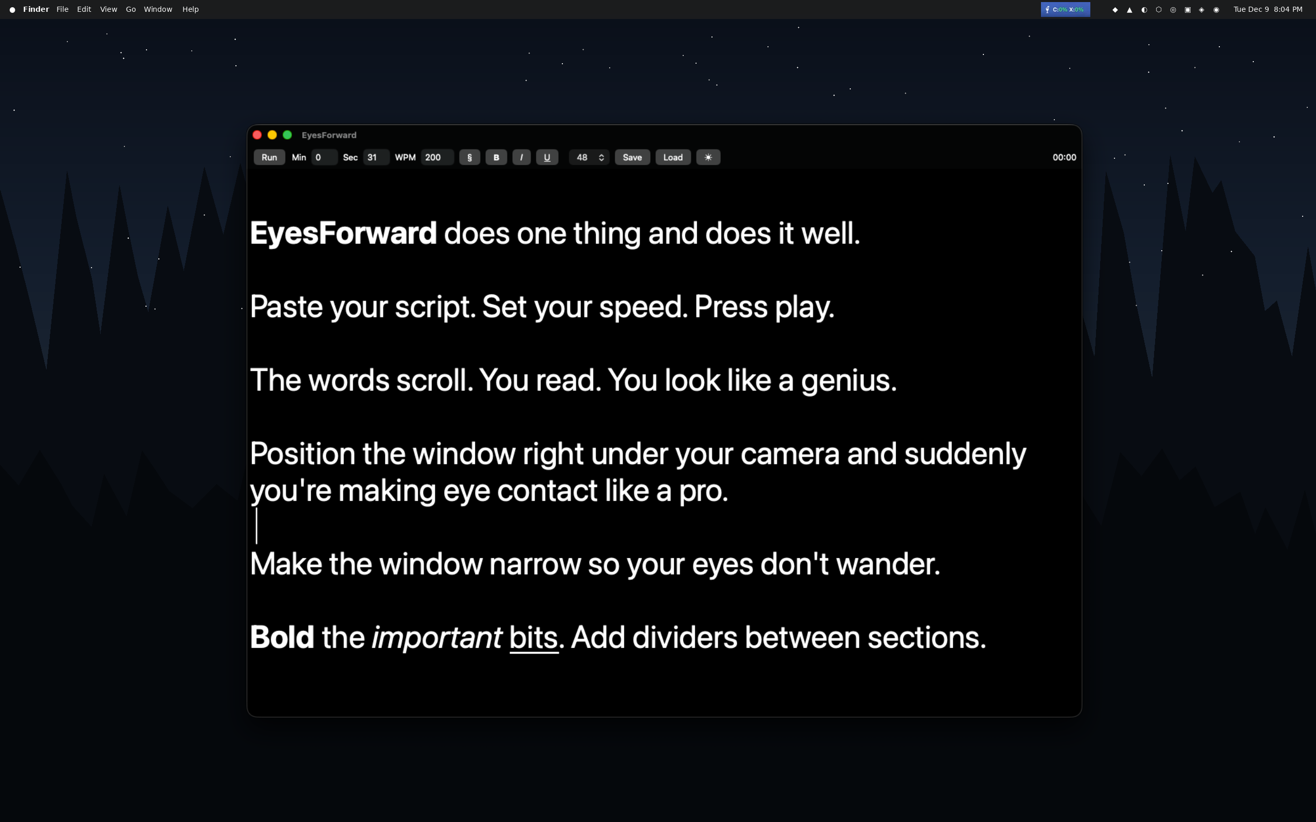 EyesForward wide window mode